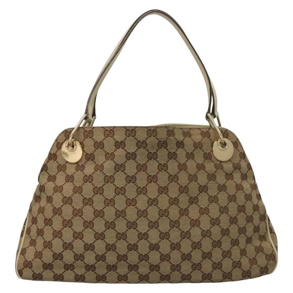 GUCCI GG Canvas Shoulder Bag Beige Gold - Picture 3 of 16